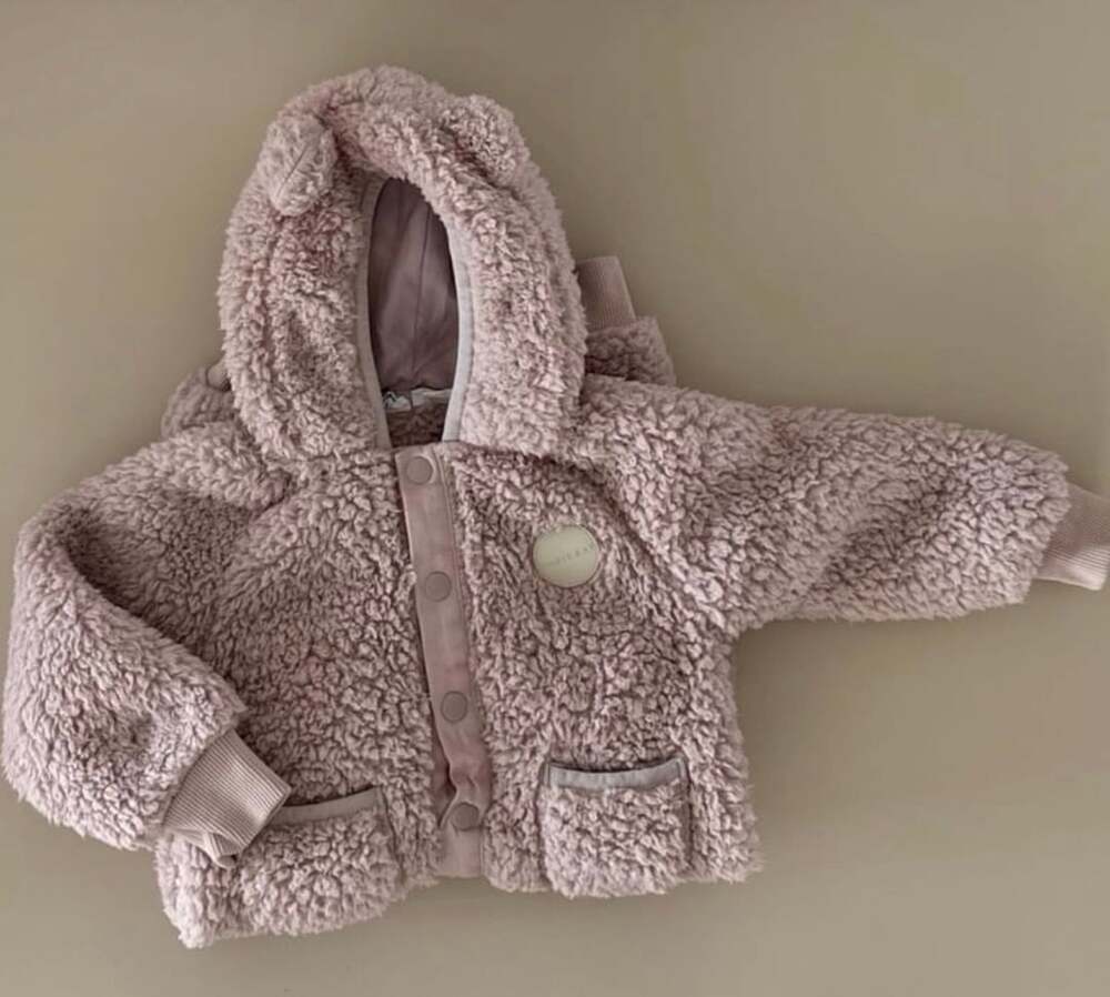 Jamie Kay Teddy Fleece Romper Size 0 Dusty Pink Bear Ears Snowsuit
